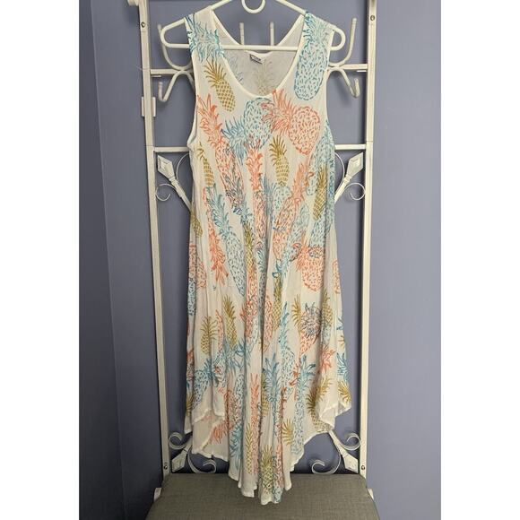 Shoreline Pineapple Beachy Spring Summer Dress One Size Rayon - Picture 1 of 4